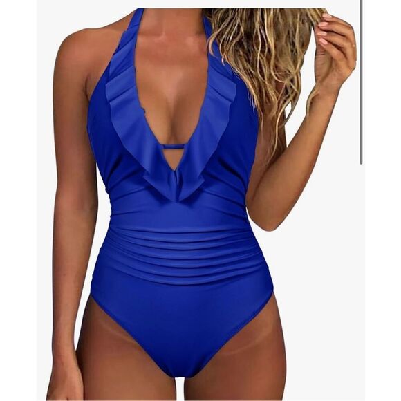 NEW Tummy Control 1 Pc Swimsuit Halter Push Up Bathing Suit M - Picture 1 of 7